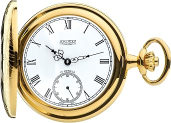 I LUV LTD Ornate Half Hunter Gold Plated Pocket Watch with 17 Jewel Movement - Gift Box