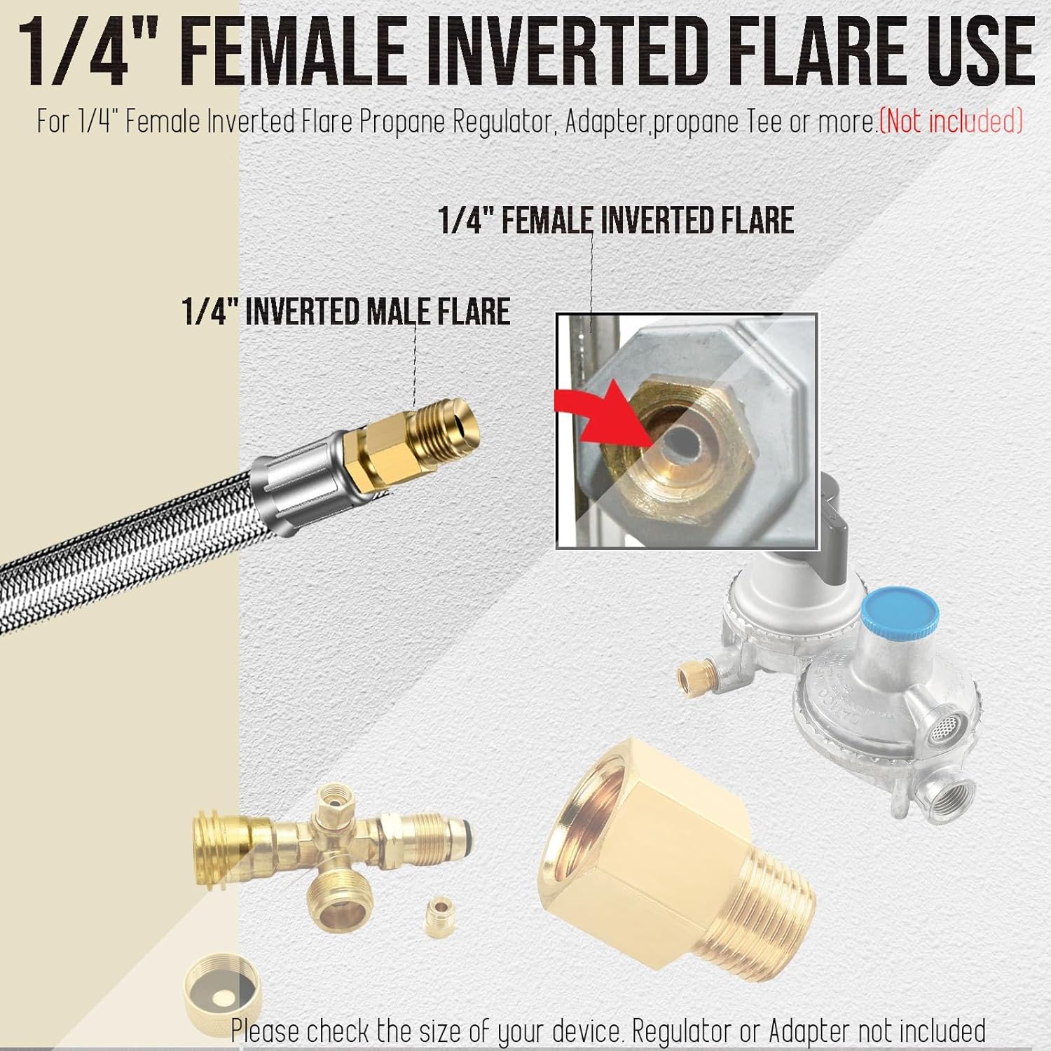 6ft Propane Tank Hose Extension with Gauge, POL Propane Tank to 1/4" Inverted Male Flare, 5-100lb Propane Tank Connection to Extend a Stay RV Propane Kit, Dual Regulator