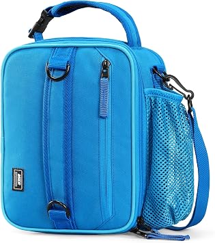 MIER Expandable Lunch Bag Insulated Lunch Box for Men to Work Travel Portable Lunchbox Bags with Shoulder Strap and Water Bottle Holder,Light Blue
