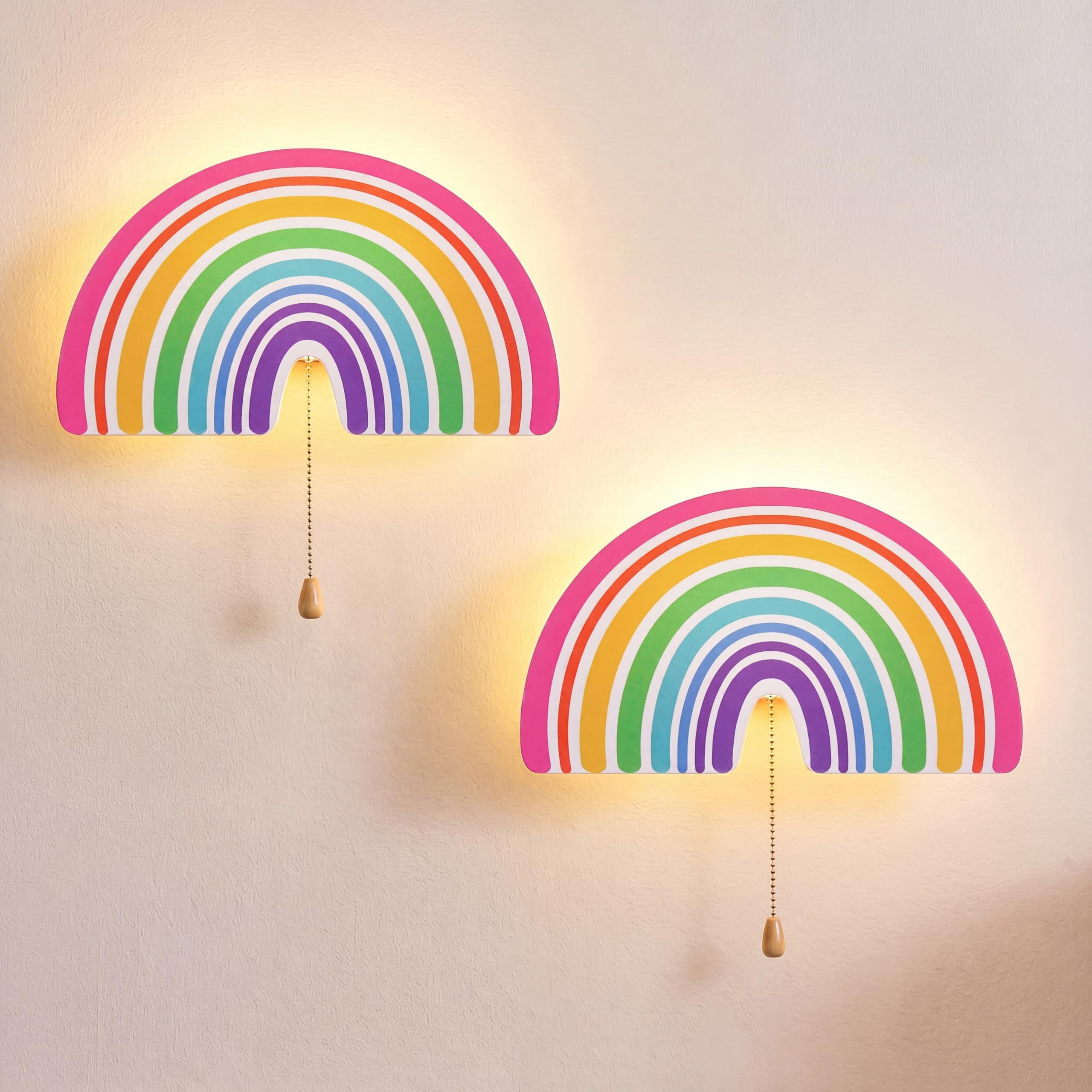 Nuanchu 2 luces de noche arcoíris para niñas, bonita lámpara LED flotante para decoración de habitación de niños, guardería, luz nocturna con batería o USB, para pared, dormitorio, mesa, oficina