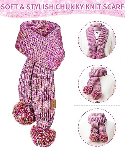 Miniatura 6 de Remifa Conjunto de bufanda y gorro de invierno para niños y niñas, con forro polar con pompón, bufanda larga, guantes cálidos