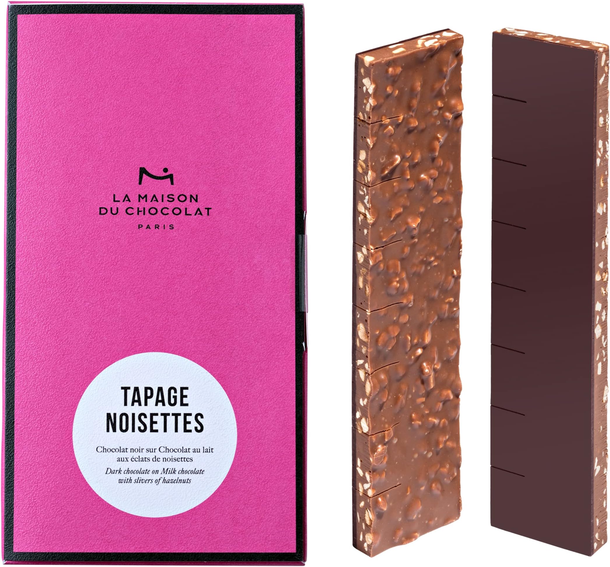 LA MAISON DU CHOCOLATTapage Noisettes - Premium Dark and Milk Chocolate Bar with Hazelnut - Gourmet French Chocolate