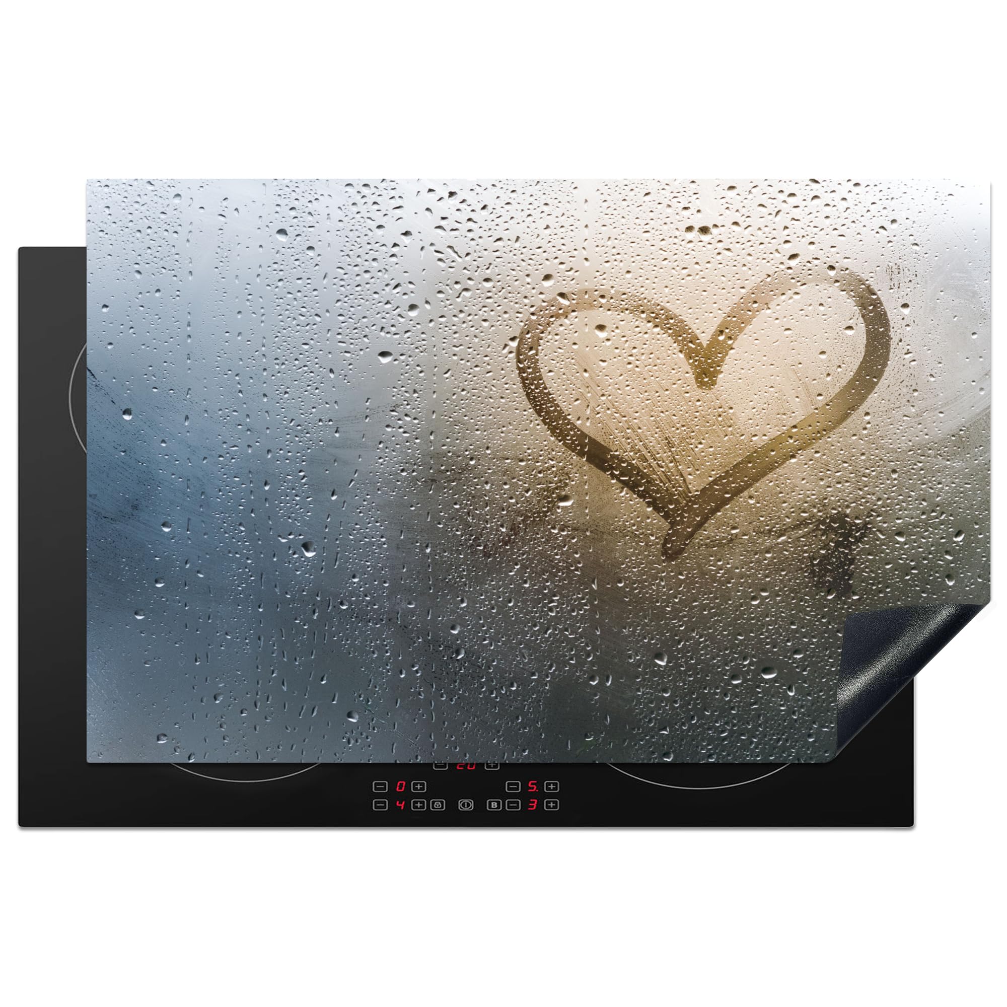 KitchenYeah© Induction Hob Protector Mat 20.5"x31.5" / 80.2x52.2 cm Cooker Top Protectors Cover Ceramic Covers Electric Hobs Vinyl Heart - Condensation - Water - 3D