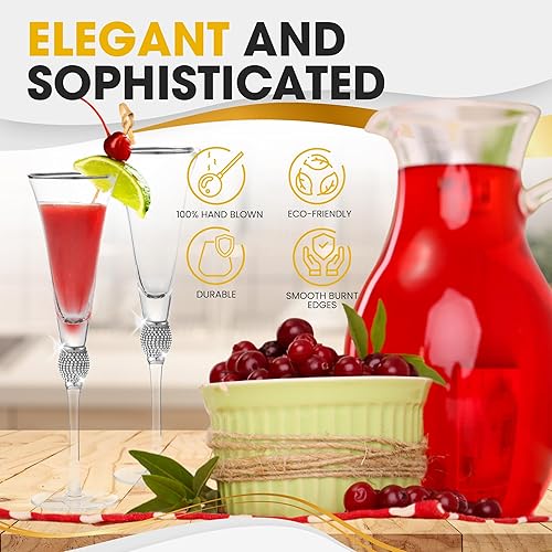 Miniatura 2 de Copas de trompeta de champán de alta calidad, copas de champán de cristal con borde dorado y diseño de diamantes de imitación dorados, 9 onzas cada