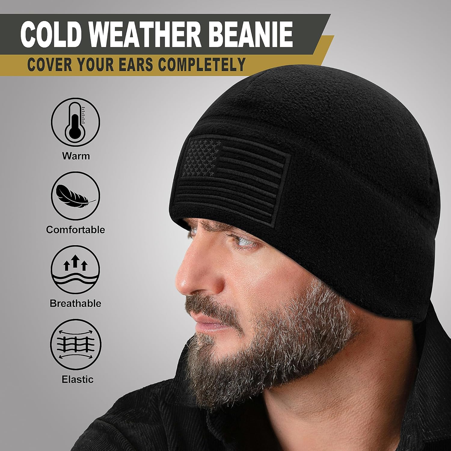 American Flag Fleece Watch Cap, Winter Warm Fleece Beanie, USA Army Military Tactical Beanie Hat - Image 3