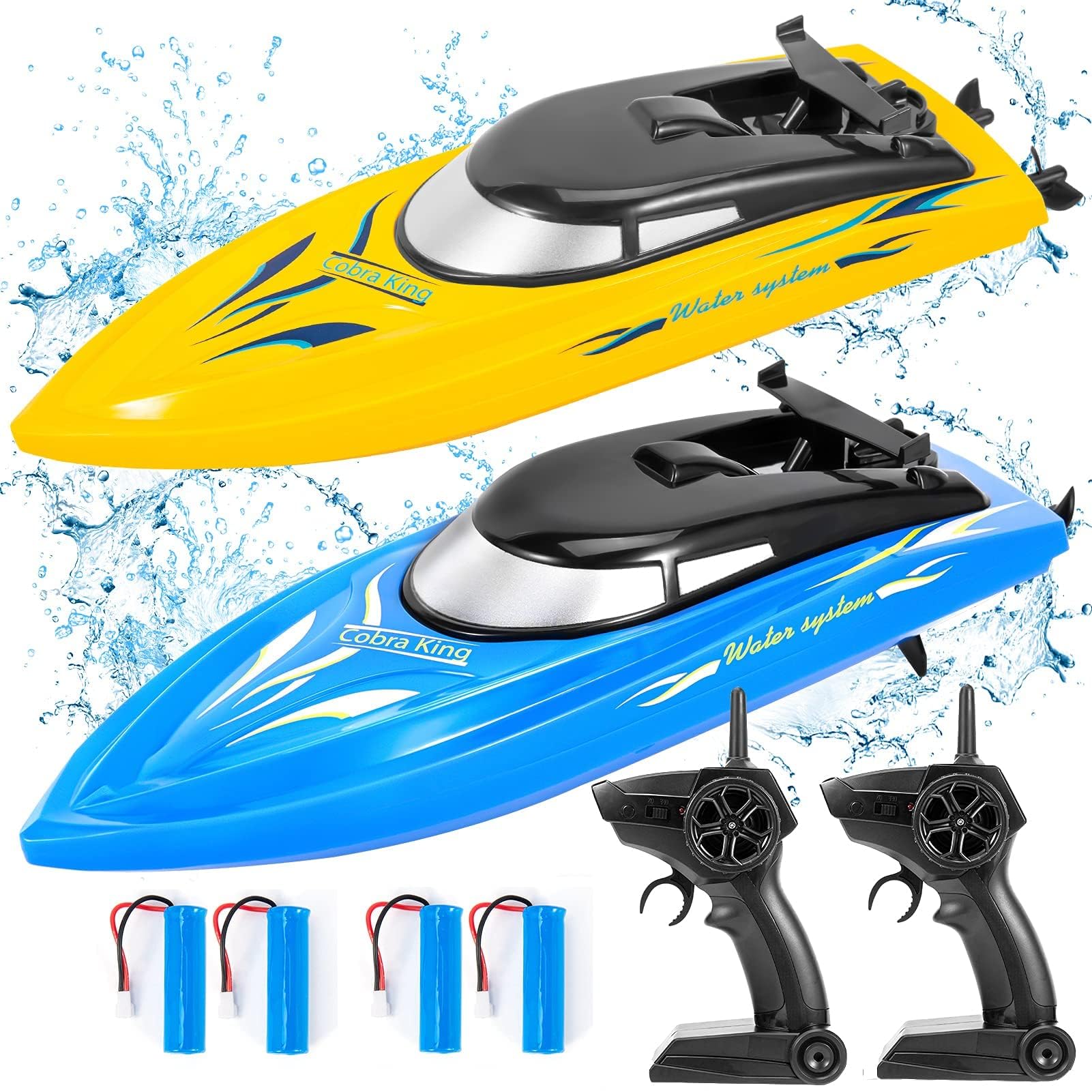 Garvee Barca Radiocomandata Per Bambini, Set Da 2 Barche RC Da 10 Km/h, Barca Radiocomandata Ad Alta Velocità 2.4G, Barche Veloci Per Piscine, Laghi e Fiumi, Con 4 Batterie Ricaricabili, Blu+Giallo