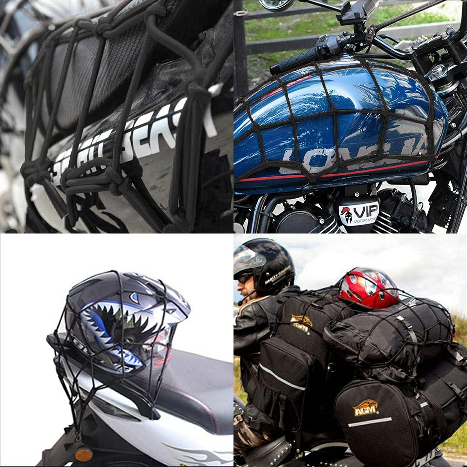 JNNJ 2 Pcs Motorcycle Net, 2 Spider Nets And 2 Motorcycle Elastic Luggage Hooks, Luggage Cargo Net Helmet Nets With Hooks, Cargo Net 40cm X 40cm With Thicken Hook, For Motorcycles Motorbike - View #9