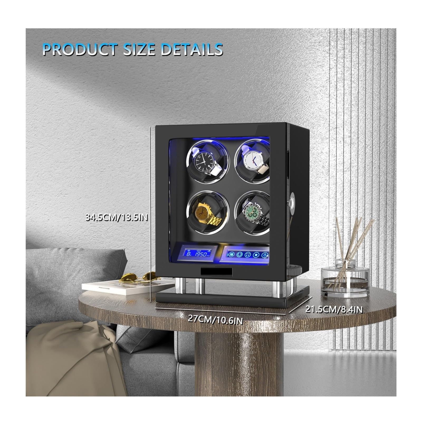Cassaforte per chiavi da esterno, Avvolgitore Automatico For Orologi Con Sblocco E Impronte Digitali Con Slot 3/4/6/8/12 Touchscreen Telecomando Cassaforte For Orologi Con Motore ,per la scuola di gar