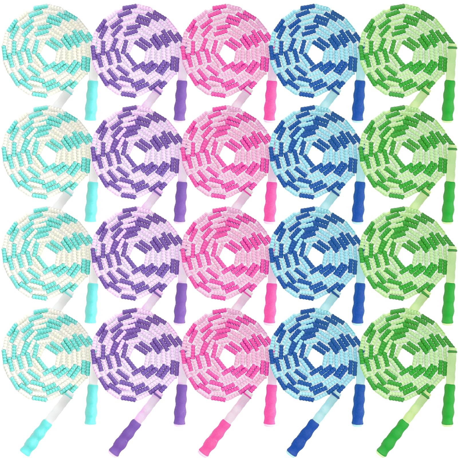 20Pack Soft Beaded Skipping Rope, 2.8m Adjustable Tangle-Free Segmented Jump Rope for Men Women Kids, Rhythm & Control Fitness Rope for Cardio, Freestyle Footwork & Beginners