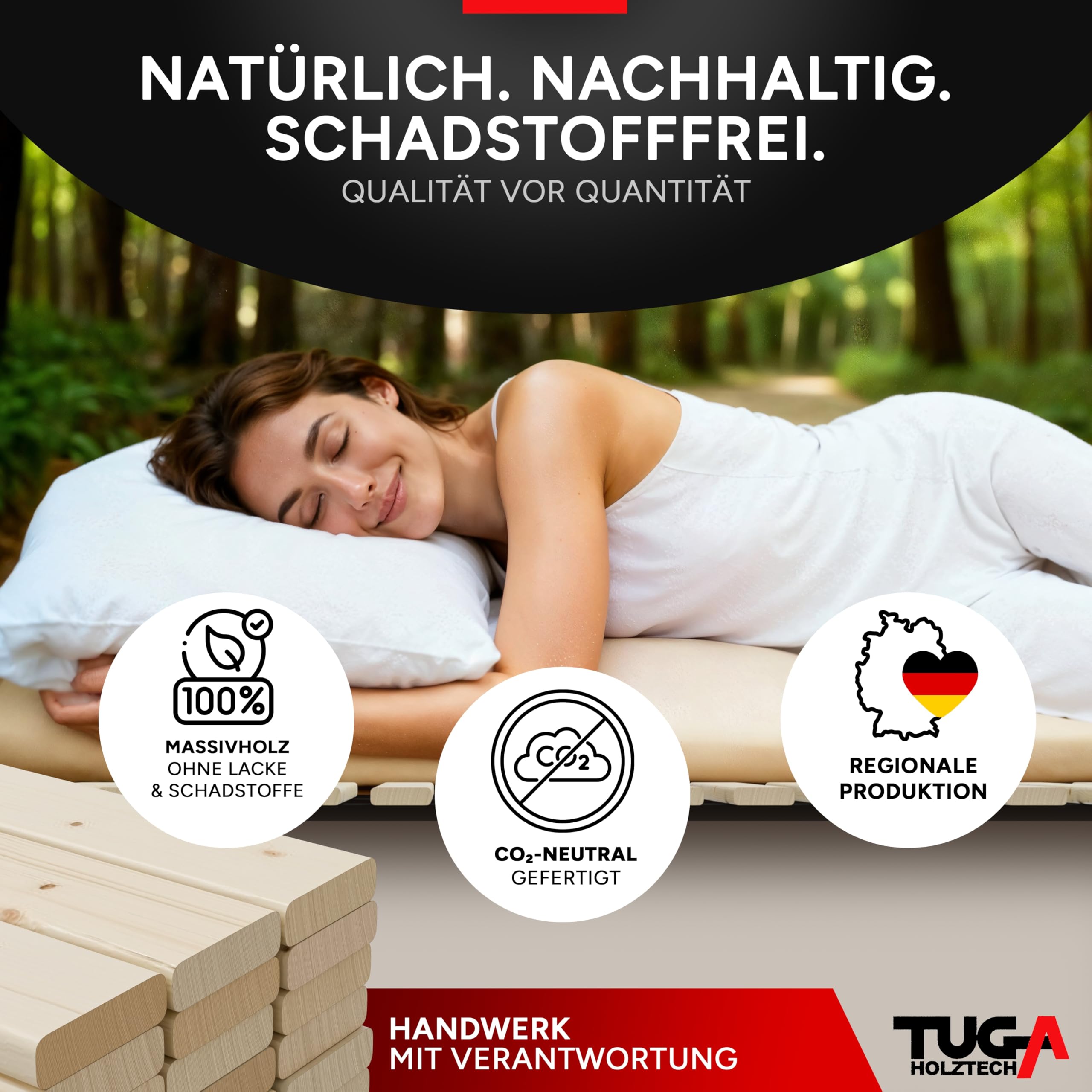 TUGA - Holztech Rollrost 180 x 200 cm 20mm 300kg Lattenrost Rolllattenrost Stabiler Bettrost Qualität aus Deutschland