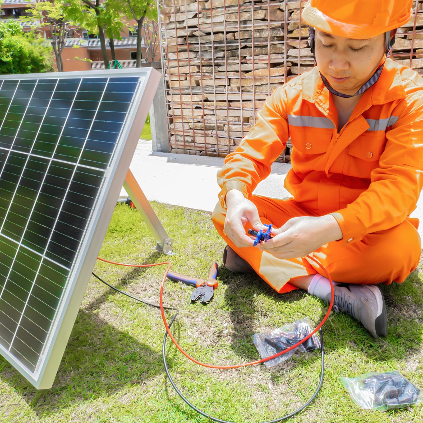 80 conectores solares, 40 pares de conectores de panel solar impermeables IP67 con 2 llaves, adecuados para cable solar de 14 a 10 AWG