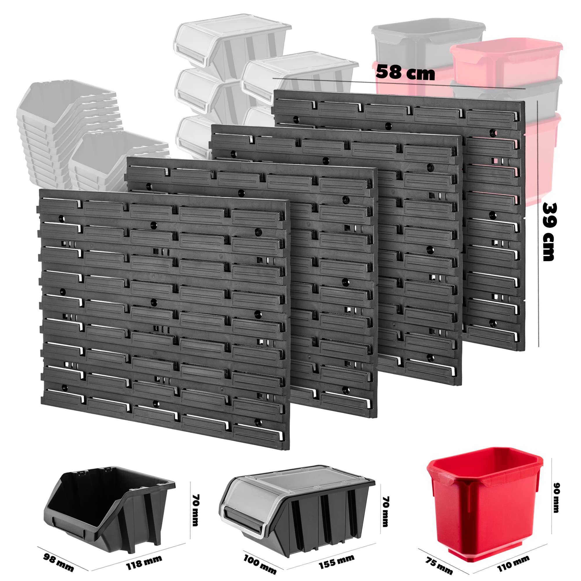 KADAX Regał ścienny warsztatowy, 116 x 78 cm, system magazynowy z wytrzymałego tworzywa sztucznego, odporny na promieniowanie UV, regał warsztatowy, rozszerzalne płyty ścienne, regał do garażu,