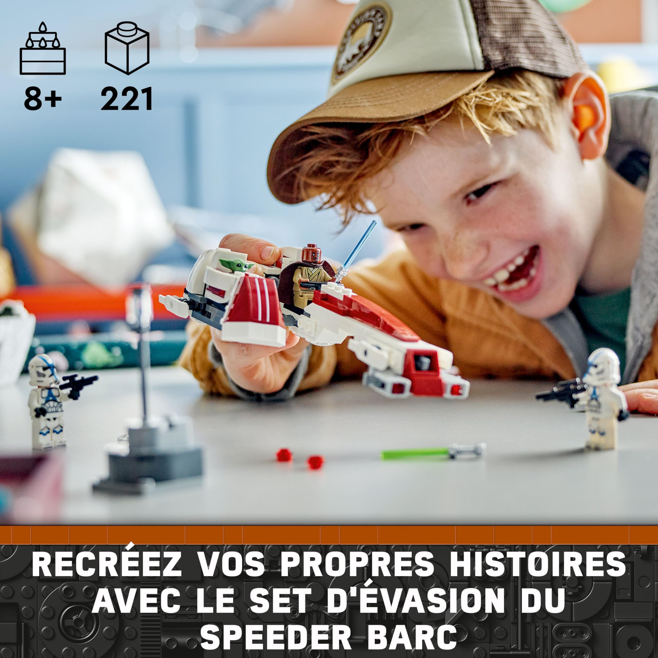 LEGO Star Wars : The Mandalorian L’évasion en Speeder BARC Set de Construction pour Enfants - Moto avec Side-Car à Construire, Inclut Kelleran Beq et Grogu, Un Cadeau pour Les Enfants dès 8 Ans 75378
