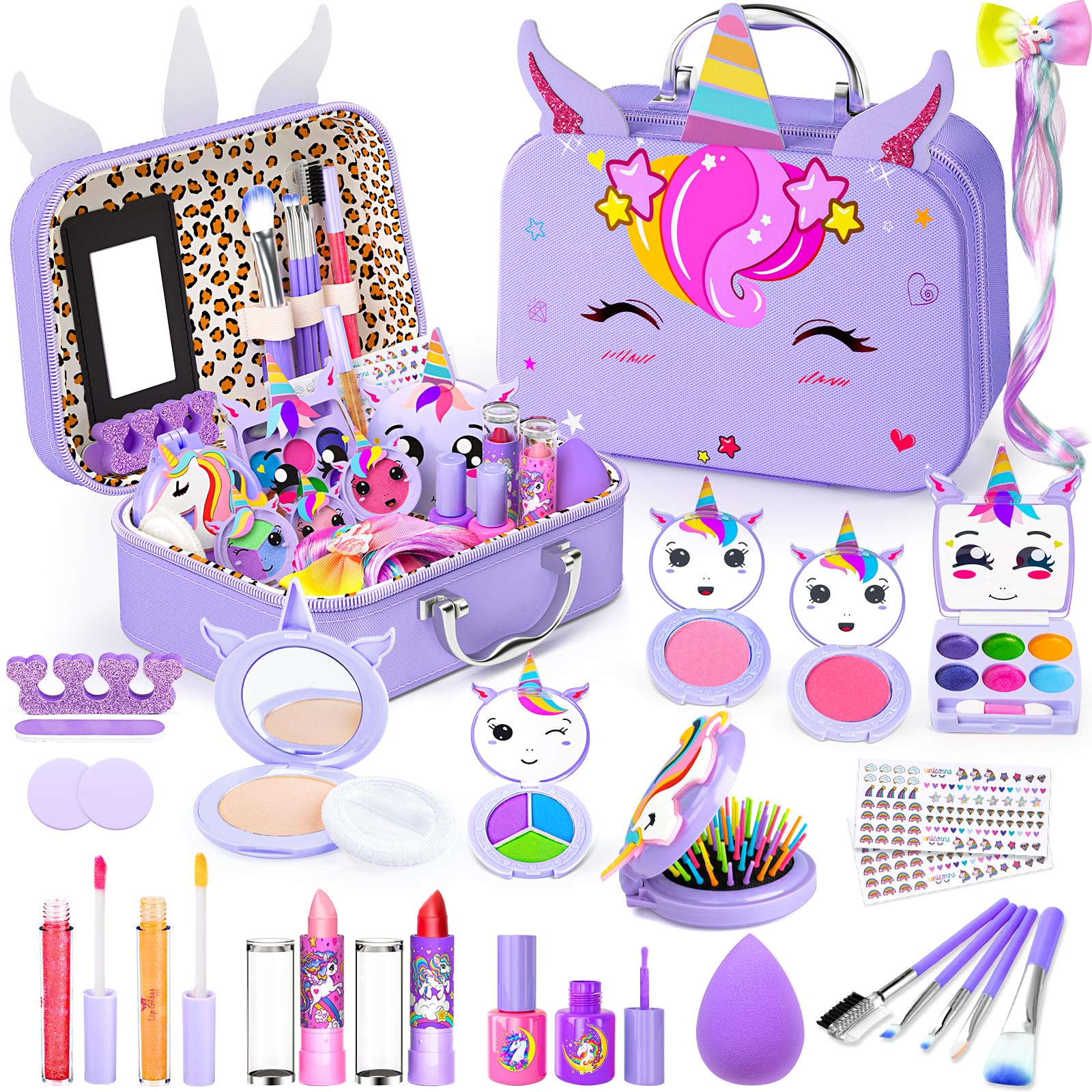 Mqsiuve Kids Makeup Kit for Girl - Kids Washable Makeup Girls Toys with Cosmetic Case, Real Girl Makeup Sets for Toddler Kid Children Christmas Birthday Gifts Toys for 3 4 5 6 7 8-12 Year Old Girls