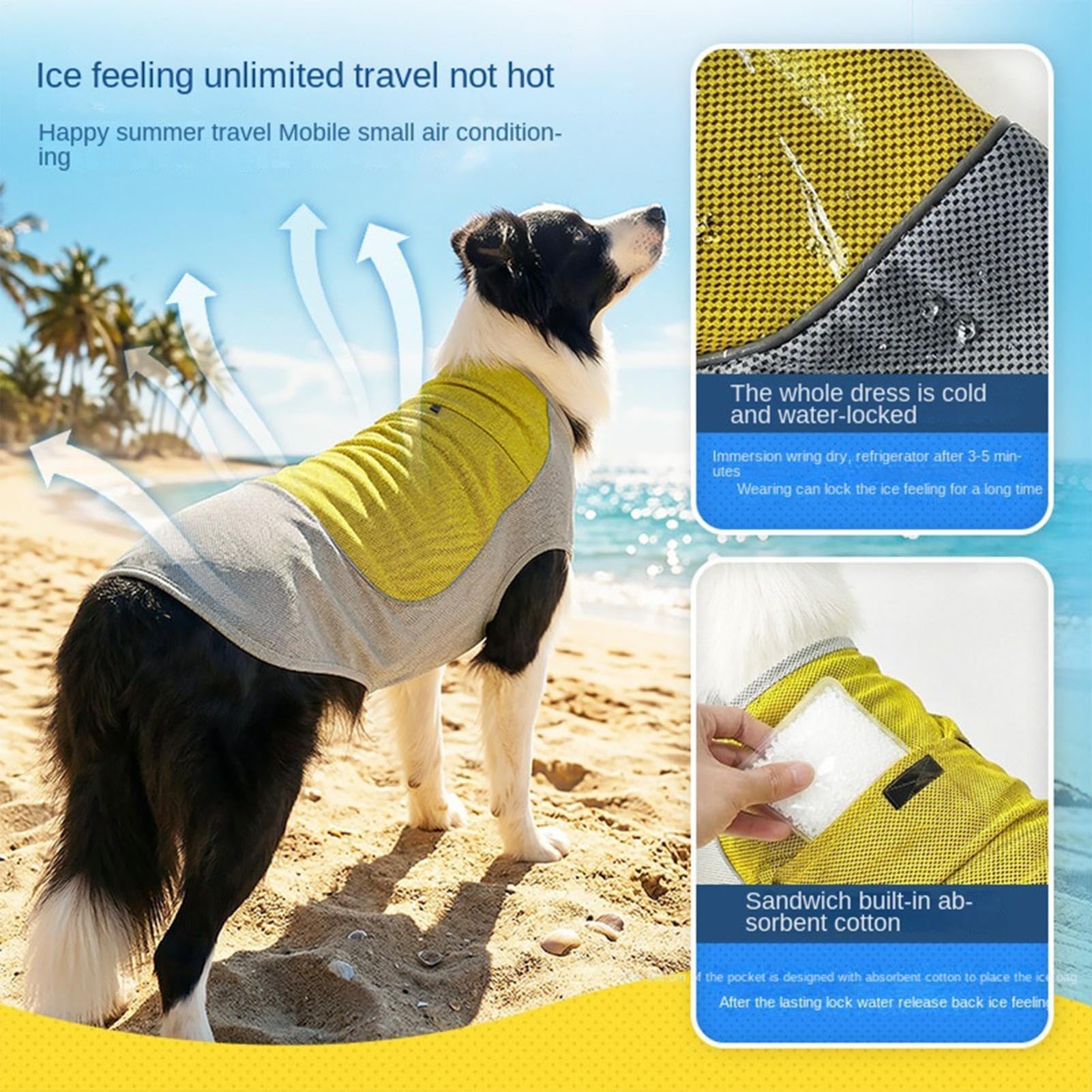 Gilet rafraîchissant pour chien avec poche à glace, respirant et