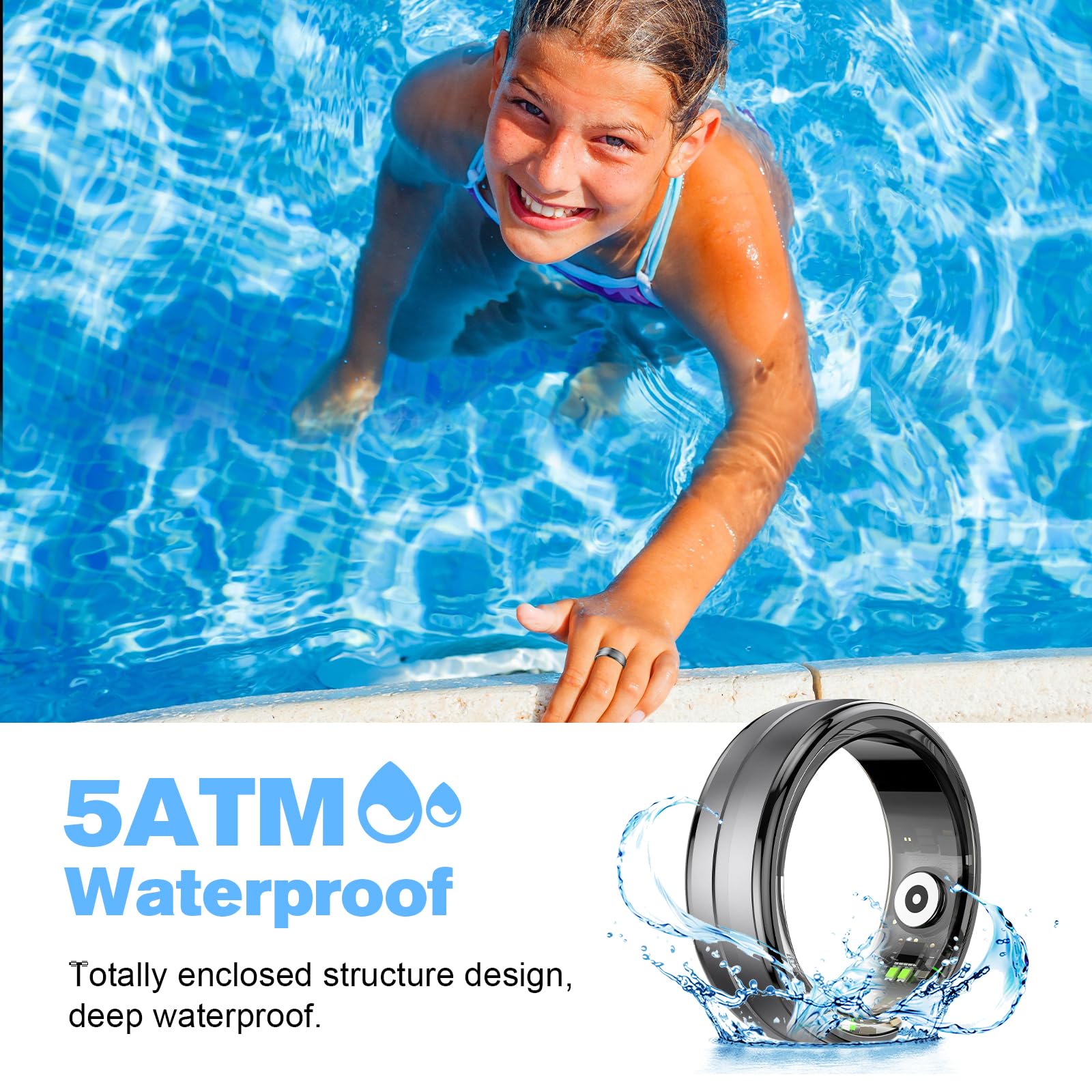 Smart Ring - Rastreador de salud para hombres/mujeres, anillo de fitness, rastreador de sueño, carga rápida para un uso duradero, para ejercicio con podómetro, monitor del sueño, frecuencia