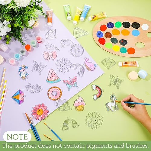 Miniatura 9 de Jenaai Juego de 72 piezas de atrapasoles de ventana para niños, para pintar ventanas con 24 ventosas, regalo de manualidades (estilo princesa)