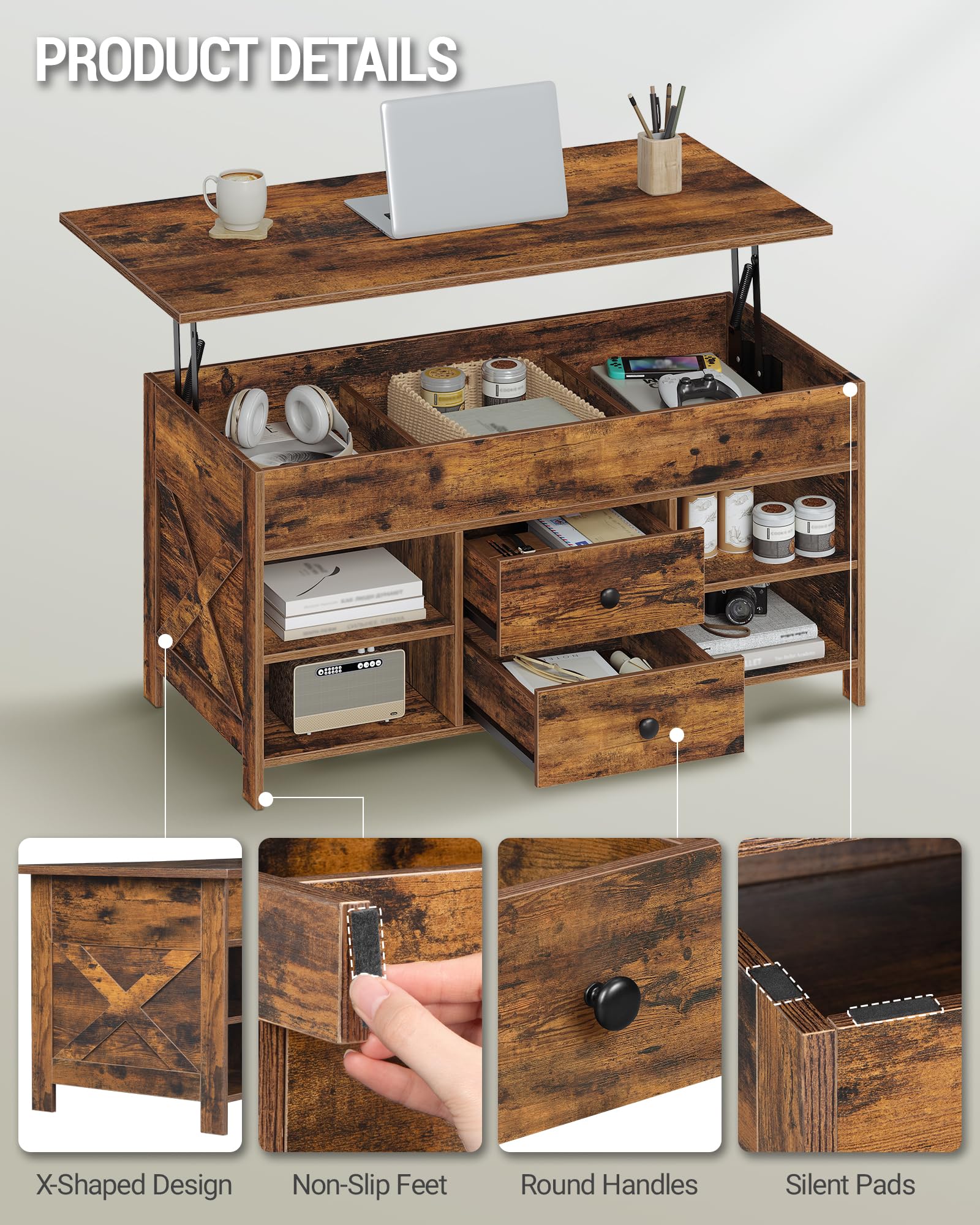 Opklapbare salontafel - 100 x 51 x 47 cm - 2-delig openklapbaar