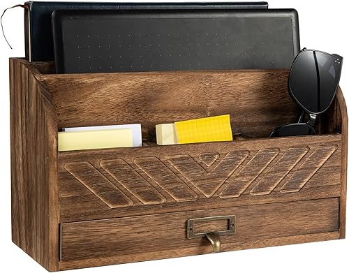 VERGOODR Organizador de cajones de escritorio de madera maciza, clasificador de archivos de escritorio, organizador de correo de escritorio con asa