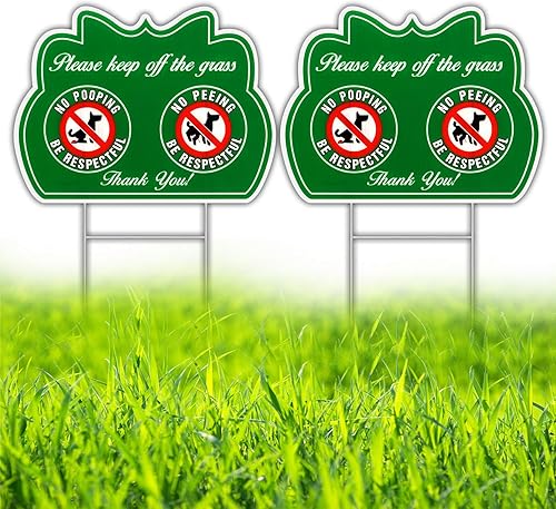 Letrero de perro de No Peeing/Pooping Be Respectful, letrero con estacas en H de alambre de metal, 12 x 9 pulgadas, resistente a los rayos UV,