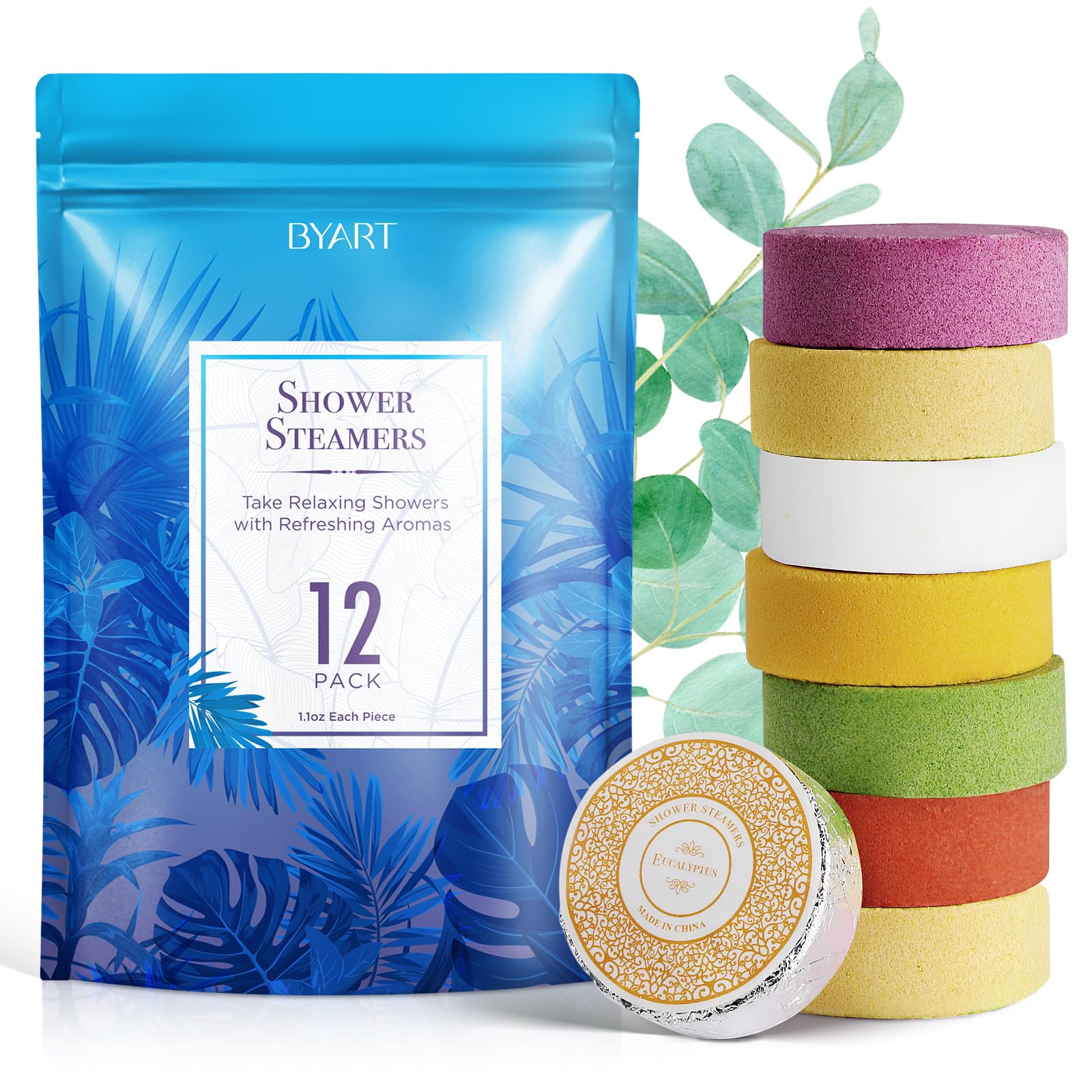 Shower Steamers Aromatherapy-Christmas Stocking Stuffers for Women, Eucalyptus Shower Bombs Gifts for Women, 12pcs Organic Pure Essential Oil Home Spa Bath, Stress Relief and Relaxation, Blue