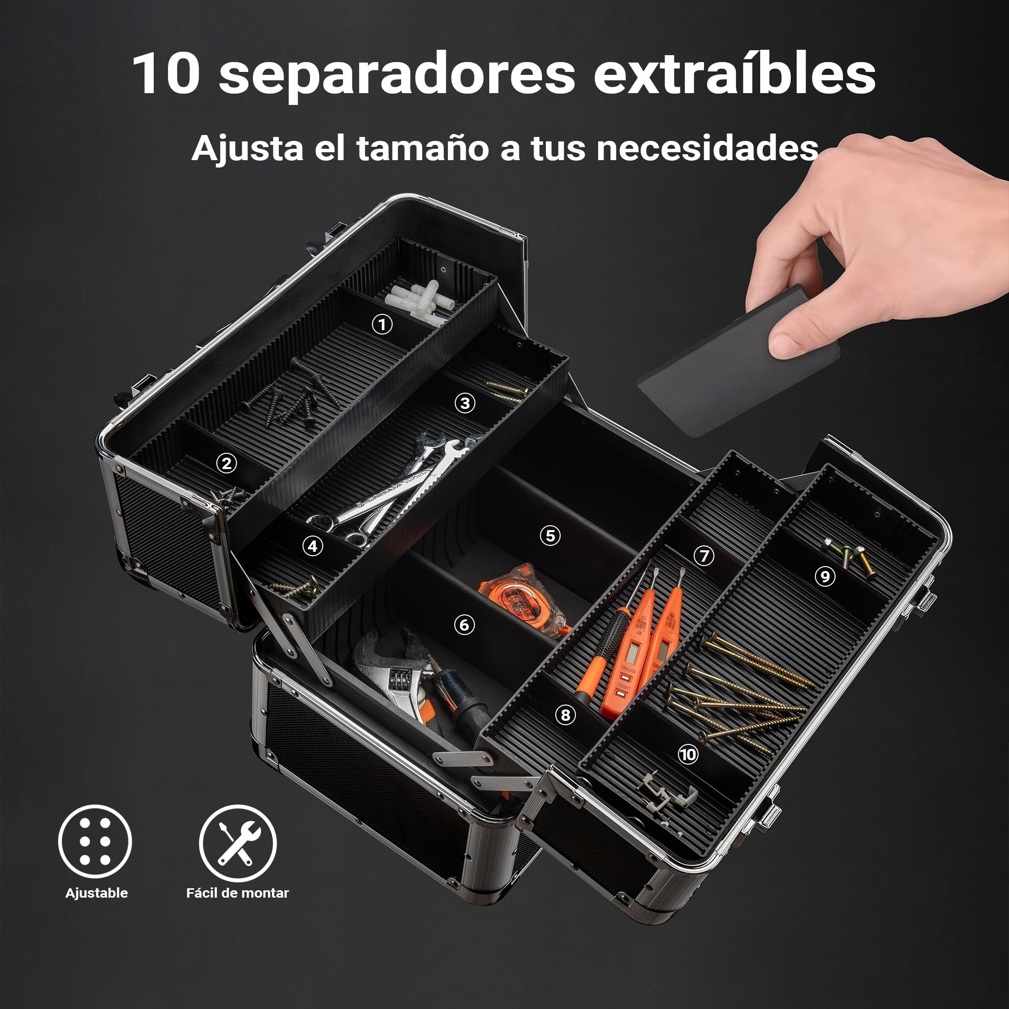 Wiltec Maletín multiusos de aluminio 35,5x24x22,5 cm con esquinas de acero maletín de transporte contenedores separados