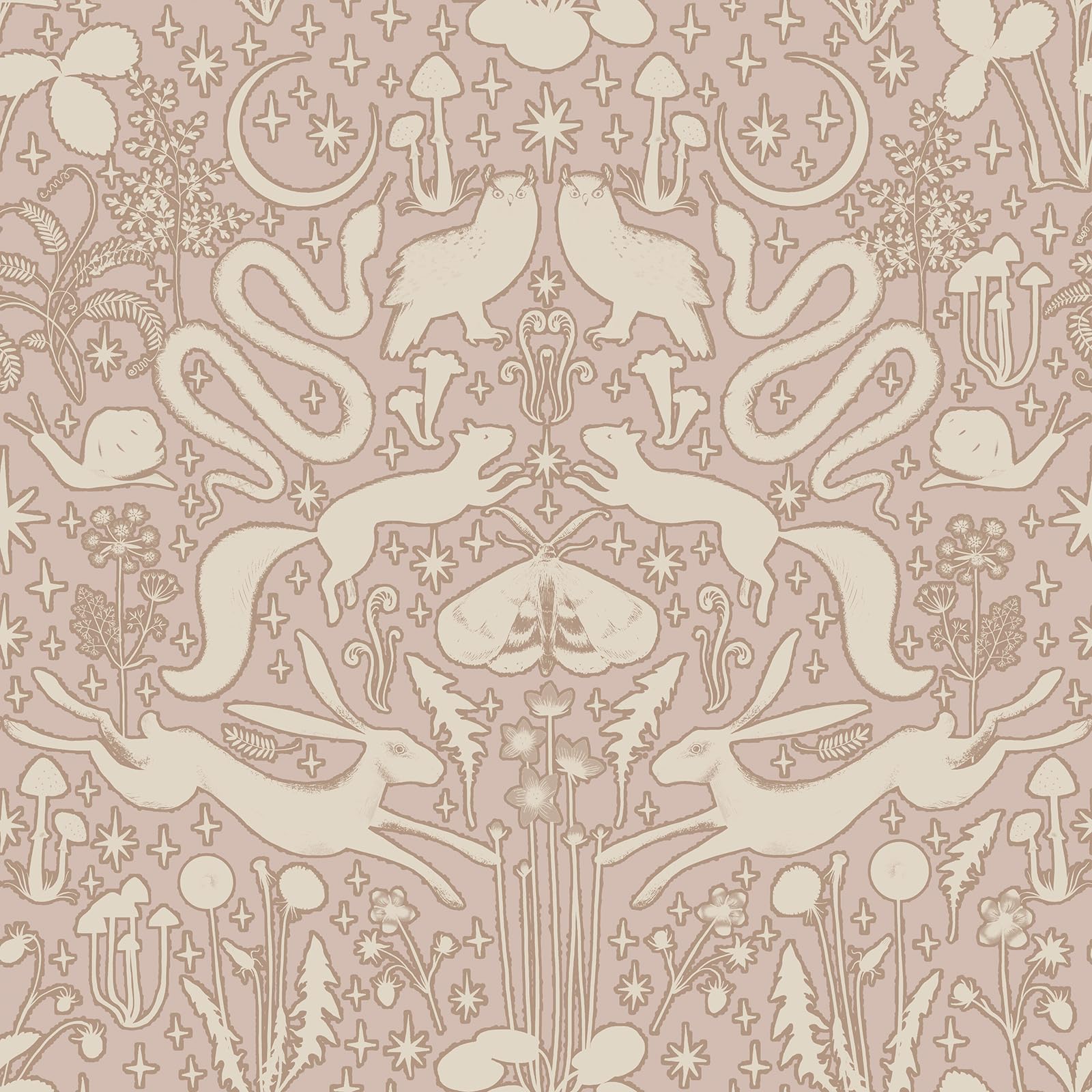 Papier peint rose à fleurs et animaux de la forêt 17,5x276 cm Livelynine pour chambre de fille