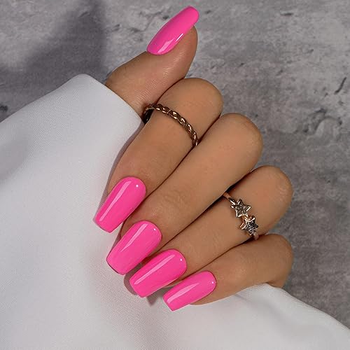 KQueenest Hot Pink Press On Nails Long Square - Acrylic