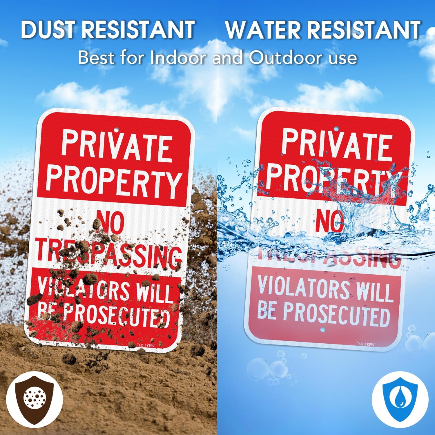 T&R (2 Pack) Large Private Property No Trespassing Sign, 18" x 12" Engineer Grade Reflective Sheeting, Rust Free Aluminum, Weather Resistant, Waterproof, Fade Resistant, 2 Pre-drilled Holes