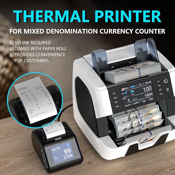 PONNOR Money Counter Machine Mixed Denomination Counterfeit Detection with Money Wrapper