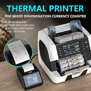 PONNOR Money Counter Machine Mixed Denomination Counterfeit Detection with Money Wrapper