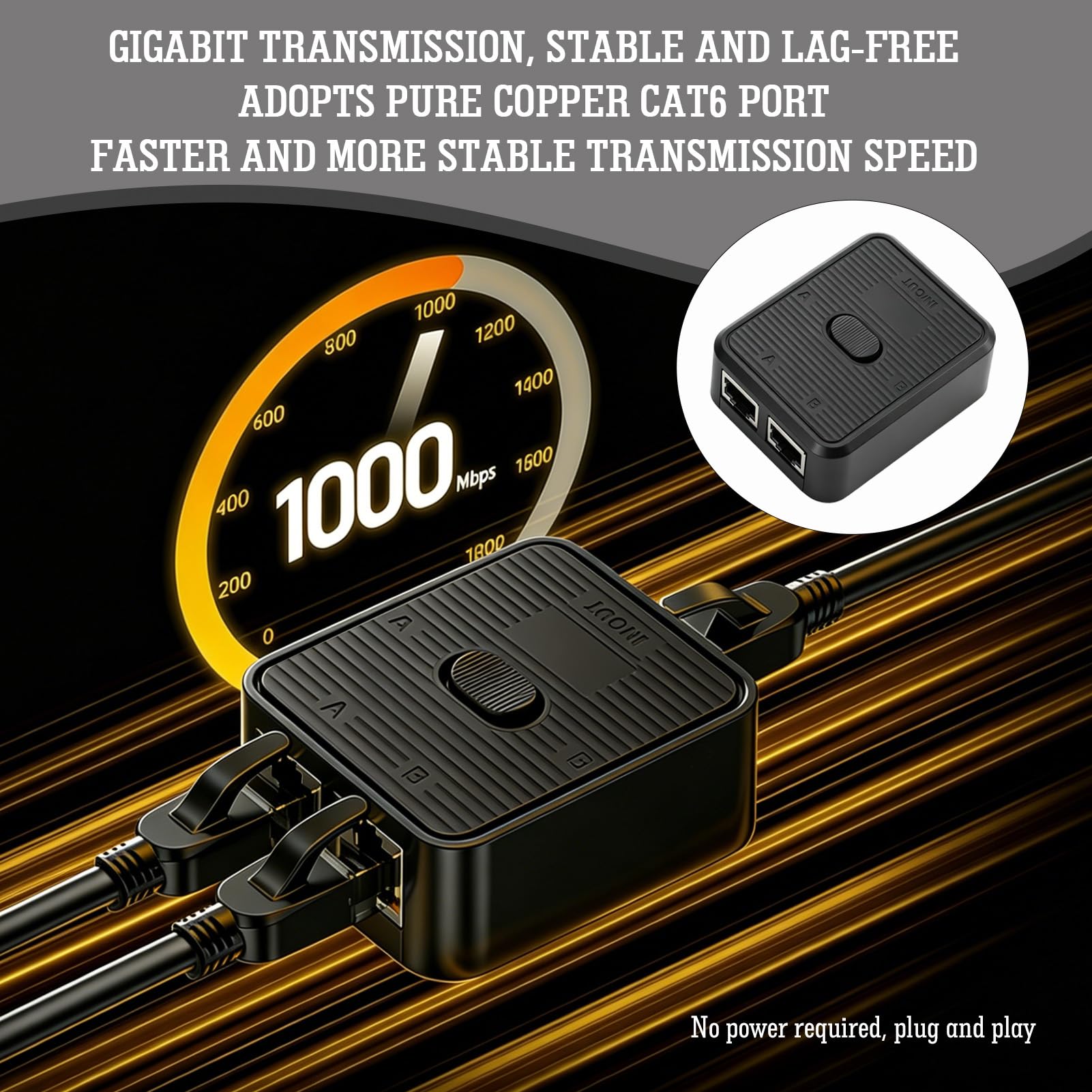 Passiver Netzwerk Switch, Ethernet Umschalter 2 in 1 Out, LAN Switch Ohne Strom 1000Mbits Passiv 1 in 2 out, RJ45 Gigabit LAN Splitter Stromlos PoE Kompatibel für CAT7 CAT6A CAT6 CAT5e mit Vergoldeten