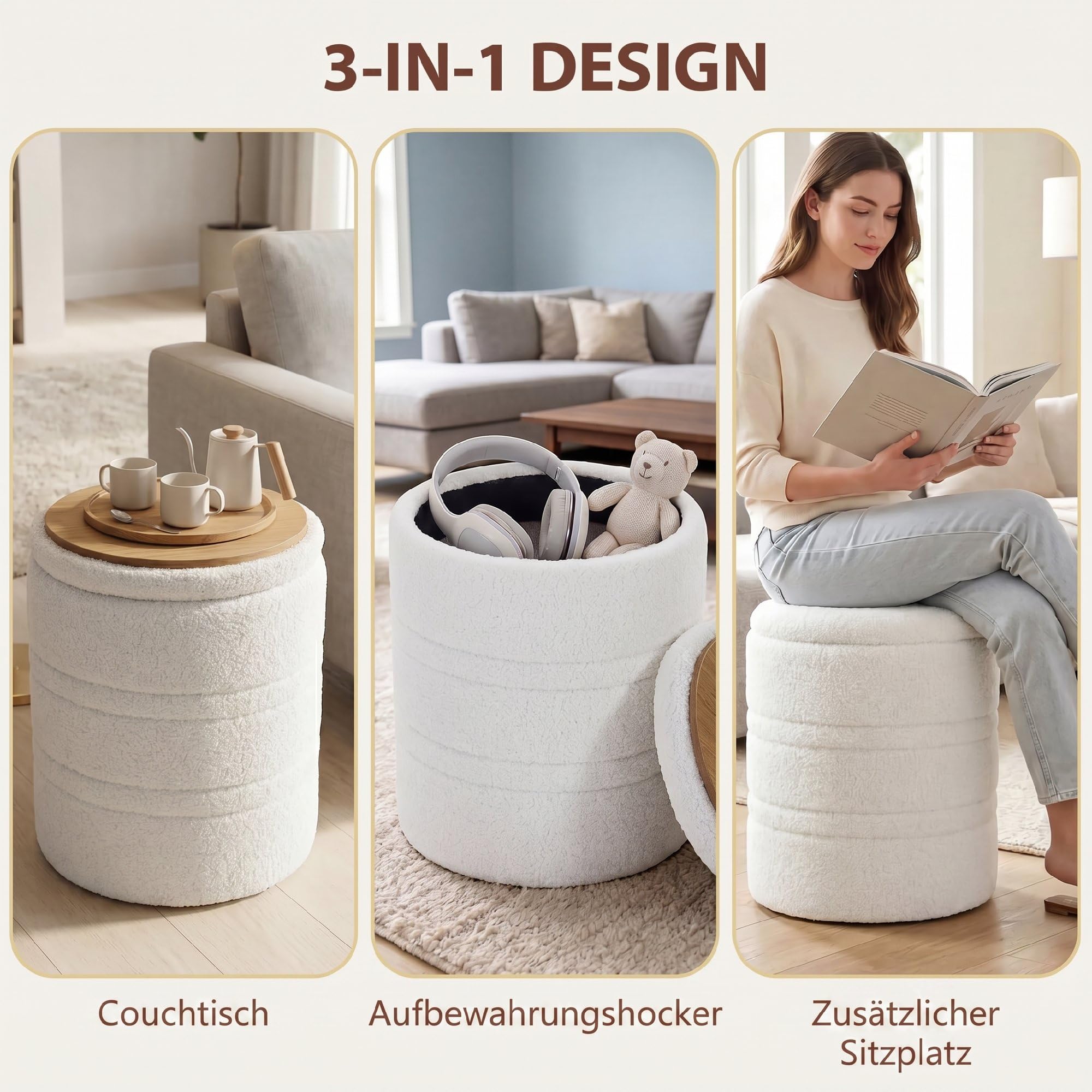 HOMCOM Sitzhocker Mit Stauraum Mit Deckel Rund 36,5x36,5x46,5 cm Weiß