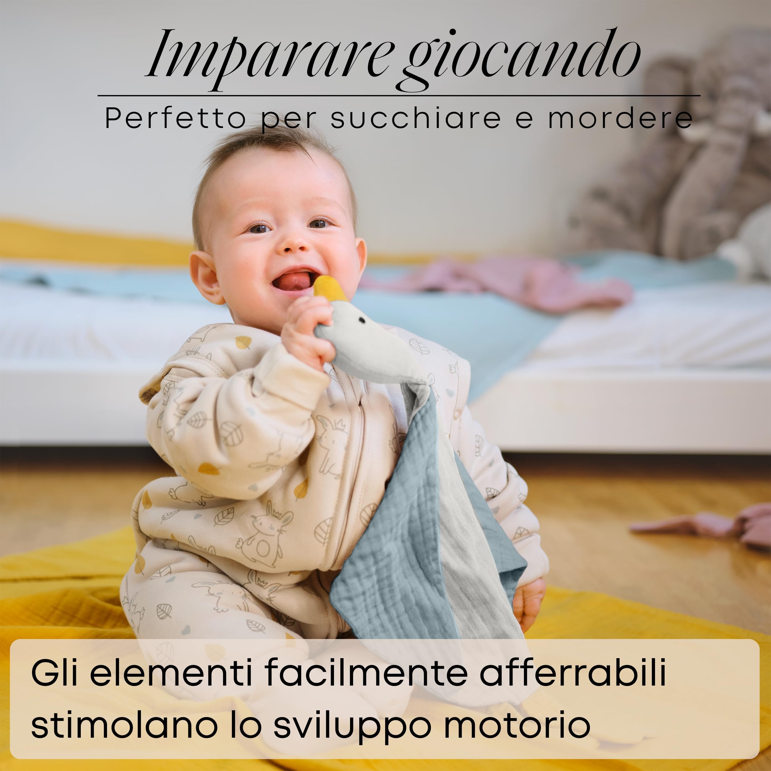 doudou e peluche neonato in mussola biologica GOTS Extra morbido e traspirante Regalo perfetto per bambini e neonati Qualità premium, fatto a mano, certificato sicuro