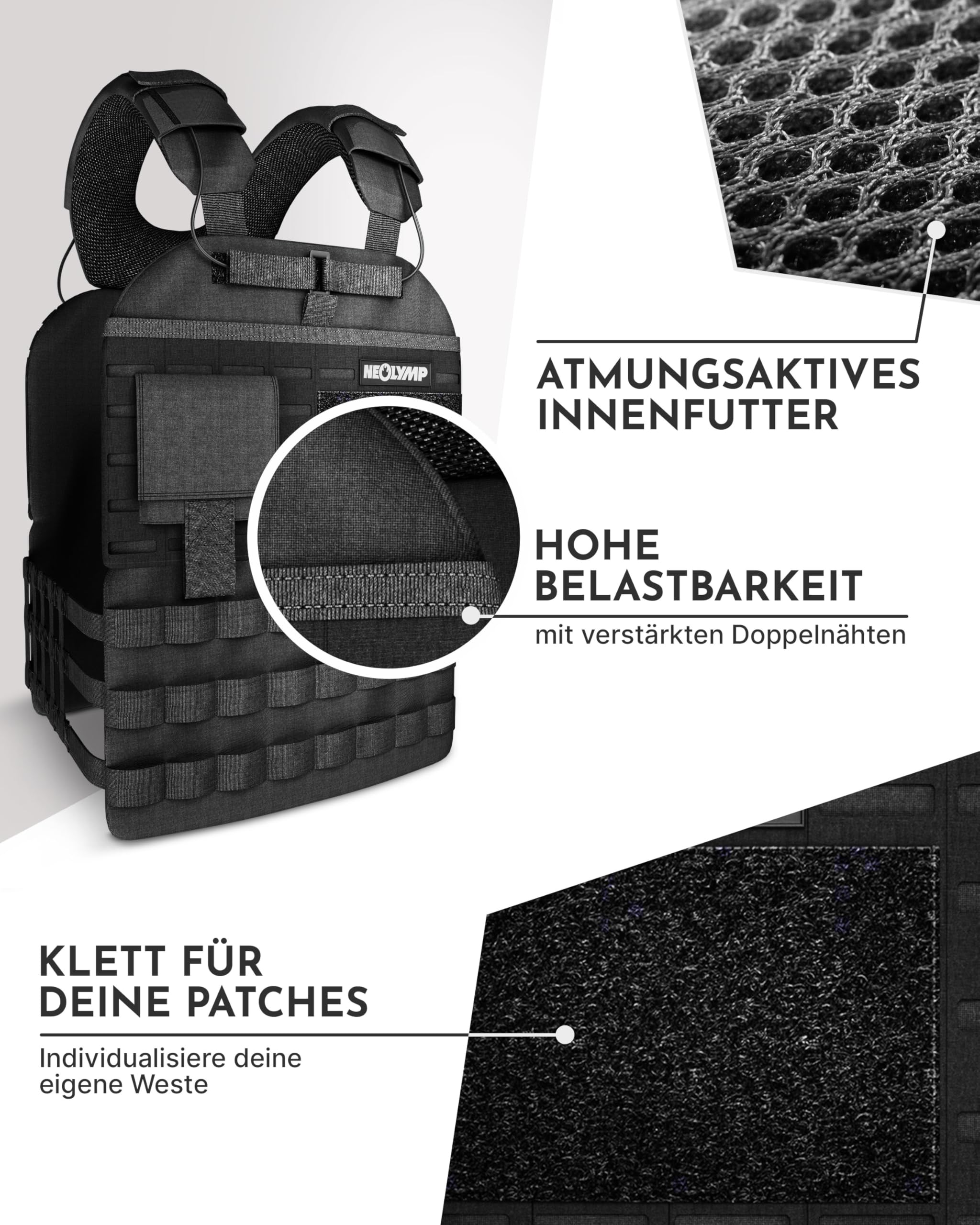 NEOLYMP Gewichtsweste – Unisex Weighted Vest – Plattenträger Weste mit Tasche – Kein Verrutschen – Atmungsaktiv & Verstellbar – Calisthenics Equipment – Weight Vest Home & Gym Training