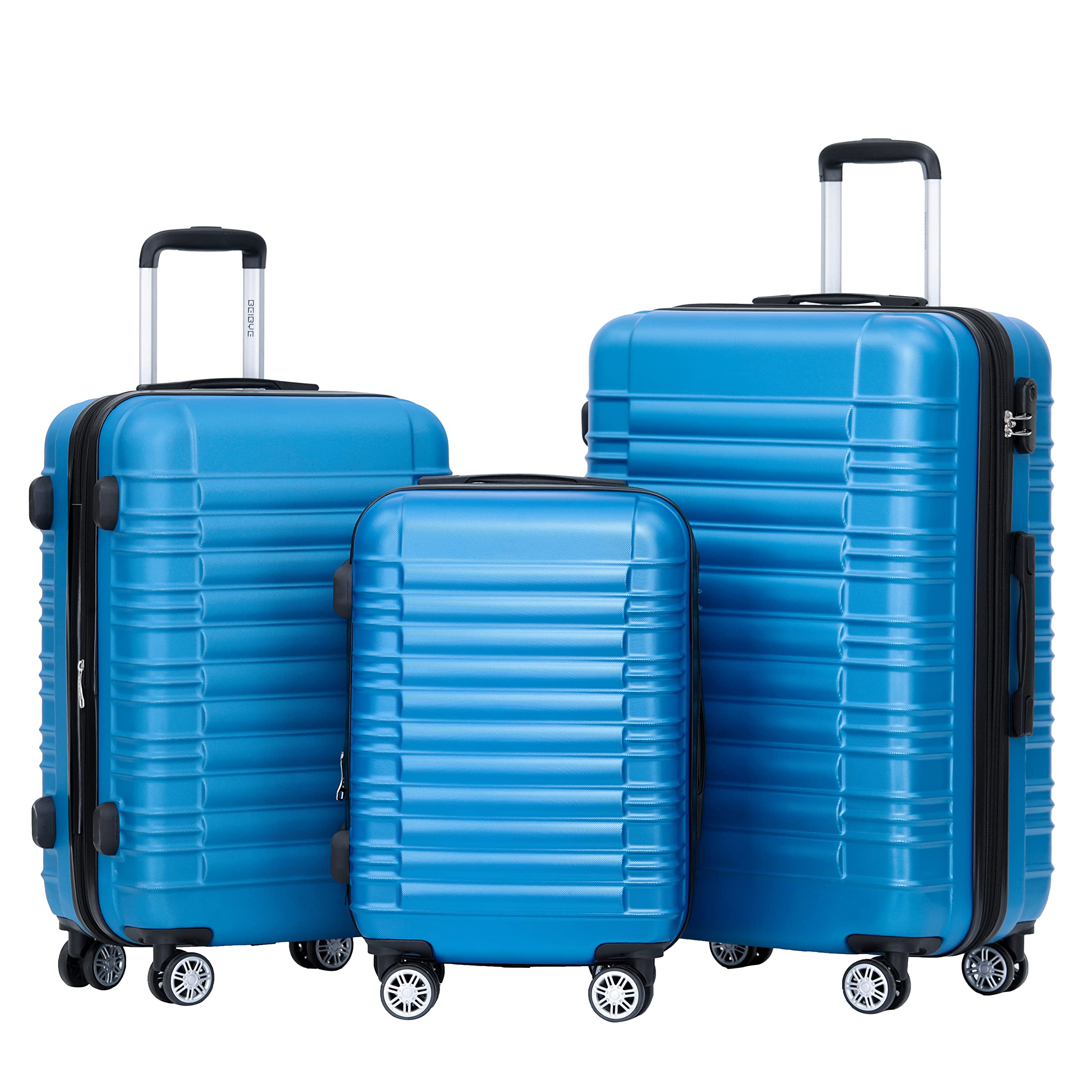 BEIBYE Kofferset 3-teilig Hartschale, Reisekoffer Set mit 4 Zwillingsrollen und Zahlenschloss, Erweiterbarer Trolley Koffer XL L M, Handgepäck Koffer, Hartschalenkoffer Set