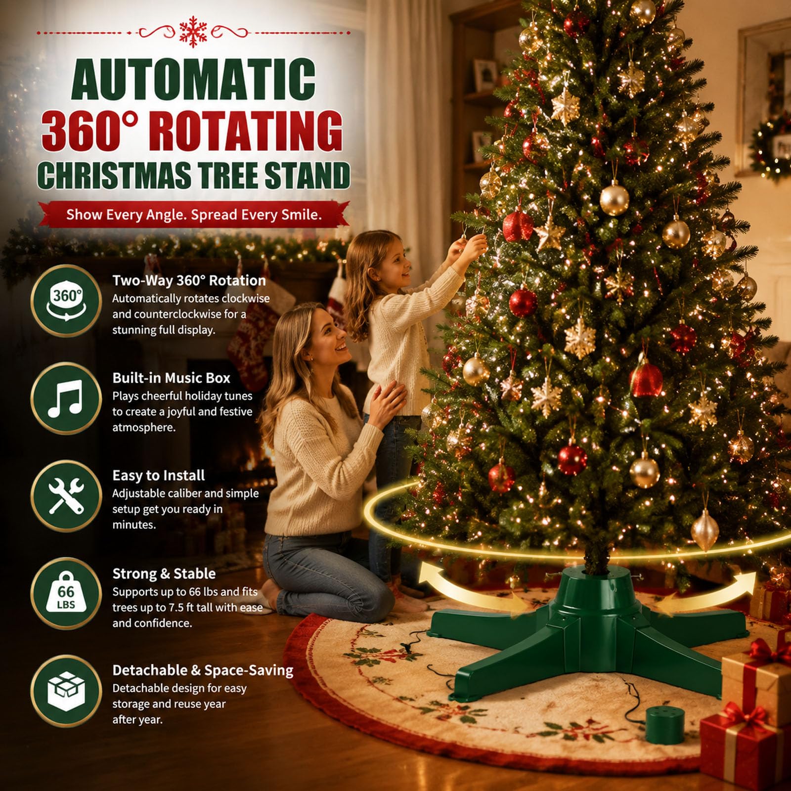 Albero di Natale Girevole a 360 Gradi, Supporto per Albero di 7,5 Piedi