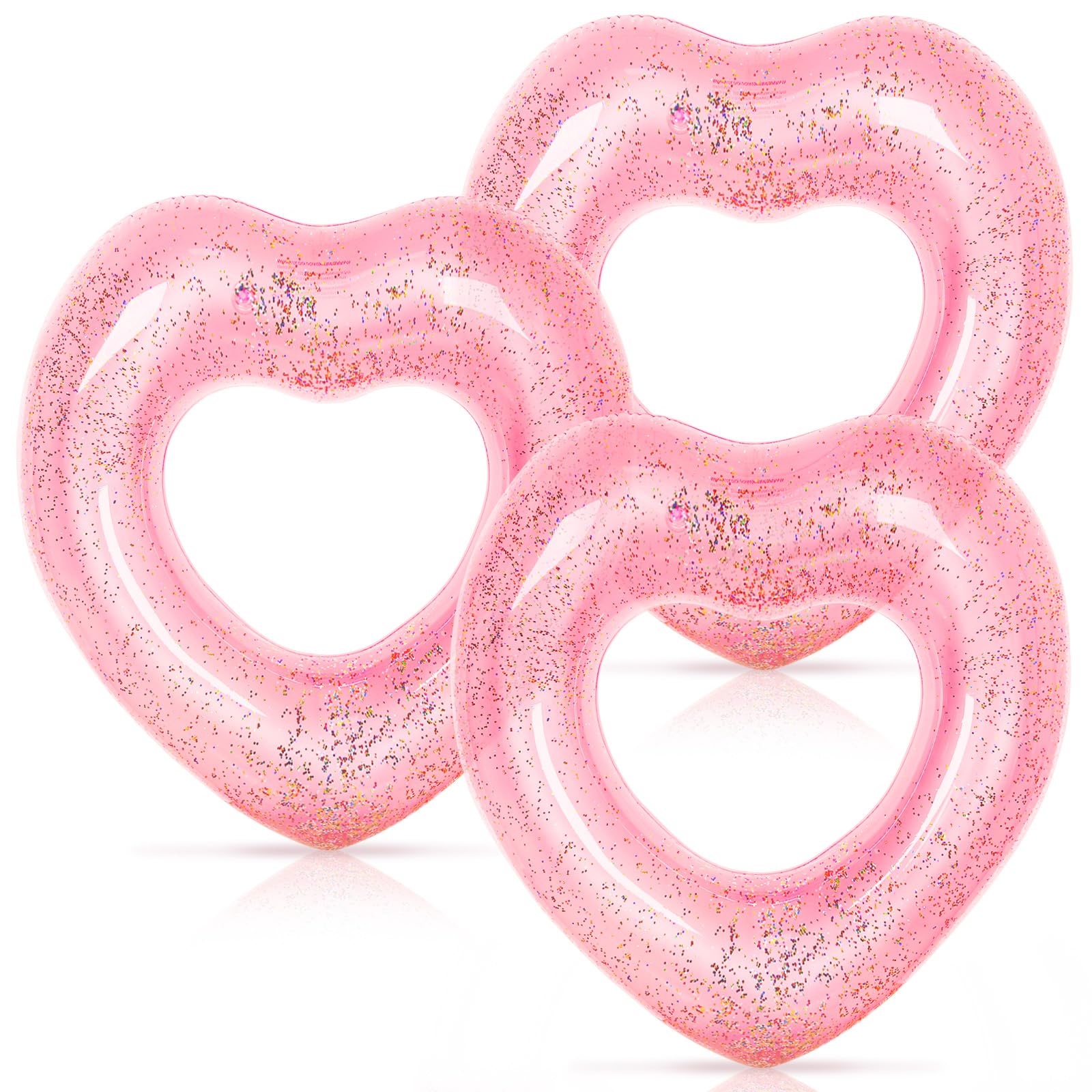 Whaline 3Pcs Inflatable Heart Pool Float Swim Heart Shaped Pool Rings Float Loungers Tube for Summer Swimming Pool Beach Bachelorette Party