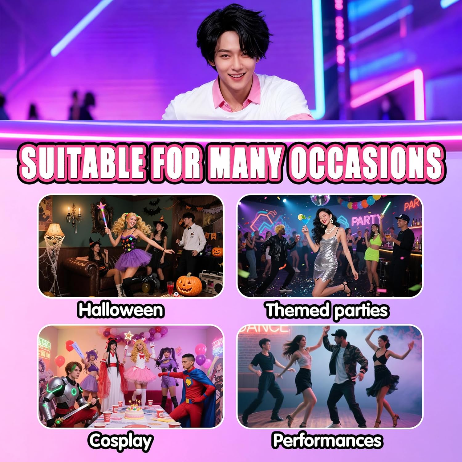 Short Black Wig Short Straight Black Emo Wig Goth Scene Hair Wigs Anime Singers Wigs for Cosplay Costume Outfit Halloween Dance Stage Party Daily Use + Hair Cap