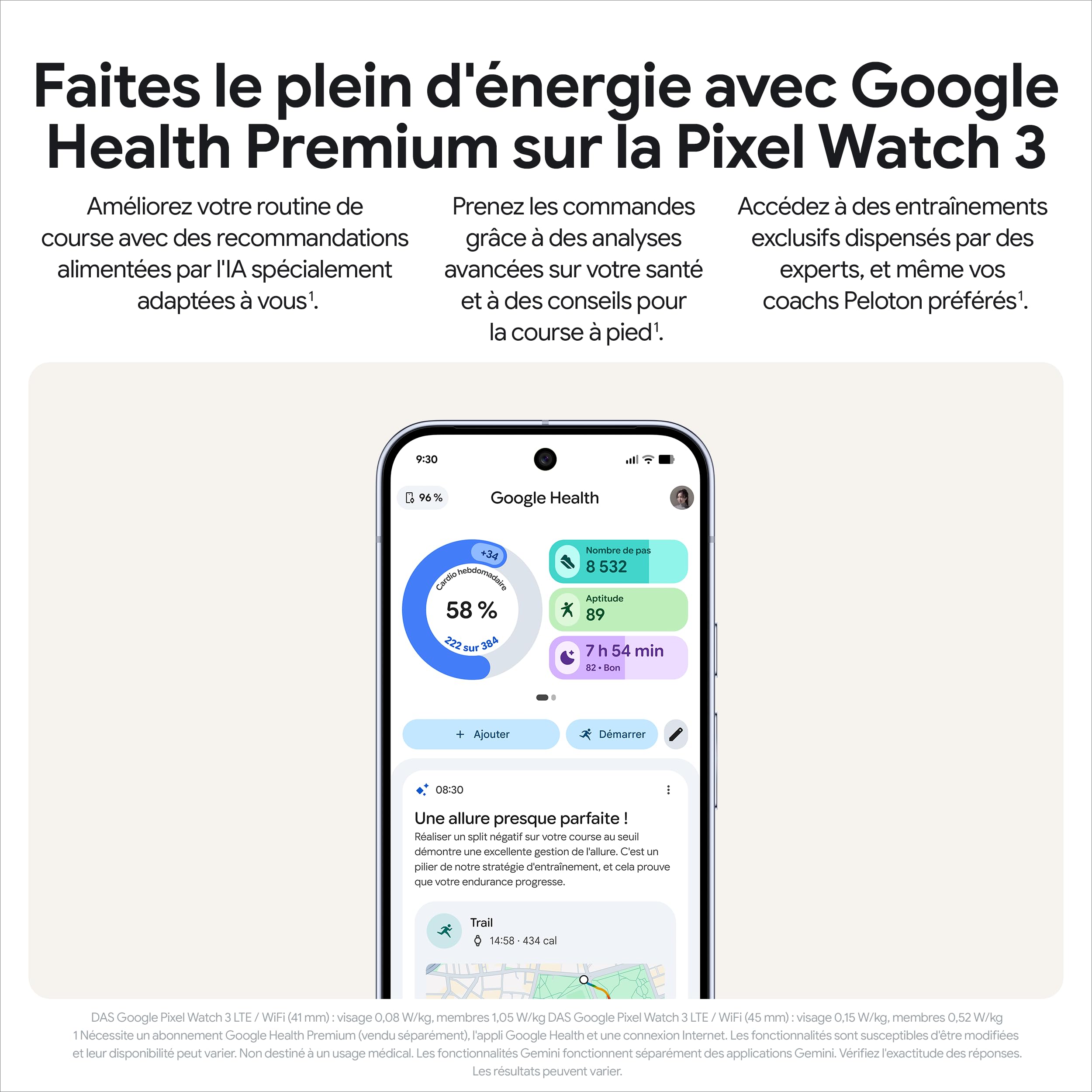 Google Pixel Watch 3 (41 mm) — Boîtier Argent Poli — Bracelet Porcelaine — LTE
