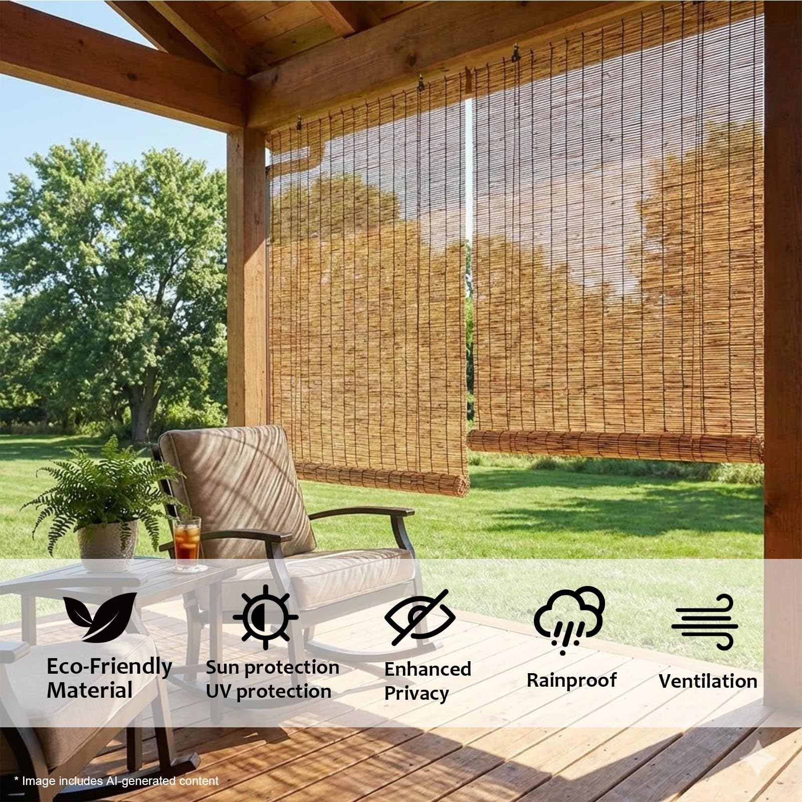 Rideau De Roseau Carbonisation Tissés À La Main, Store Enrouleur Bambou De Balcon, Stores en Bambou Rideau De Paille, pour Extérieur Patio(W39xH79IN(100x200CM))