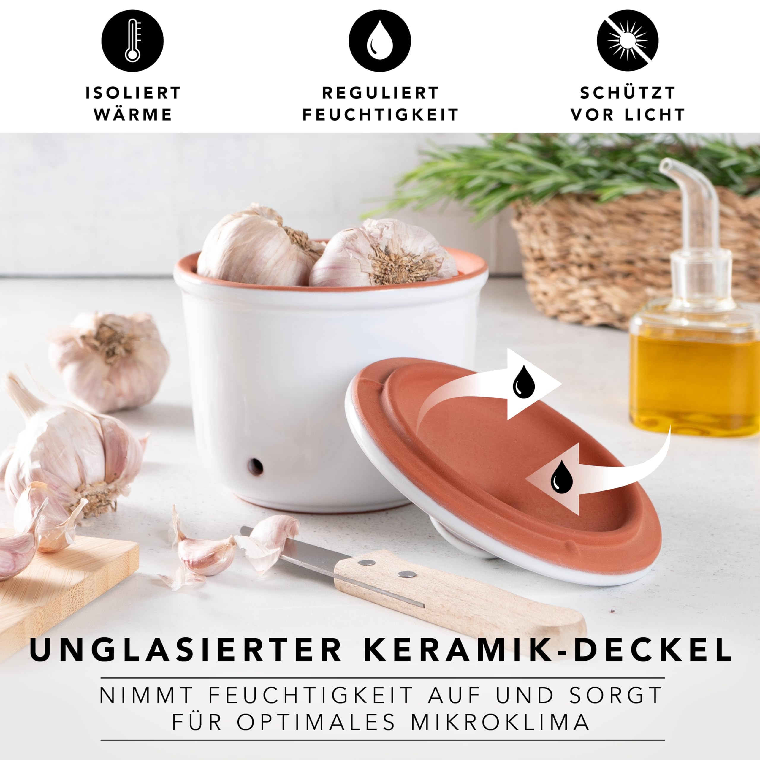 Römertopf Mini pot fraîcheur en céramique 0,6 l – Argile respirante pour garder les légumes frais plus longtemps – Circulation de l'air idéale – Blanc