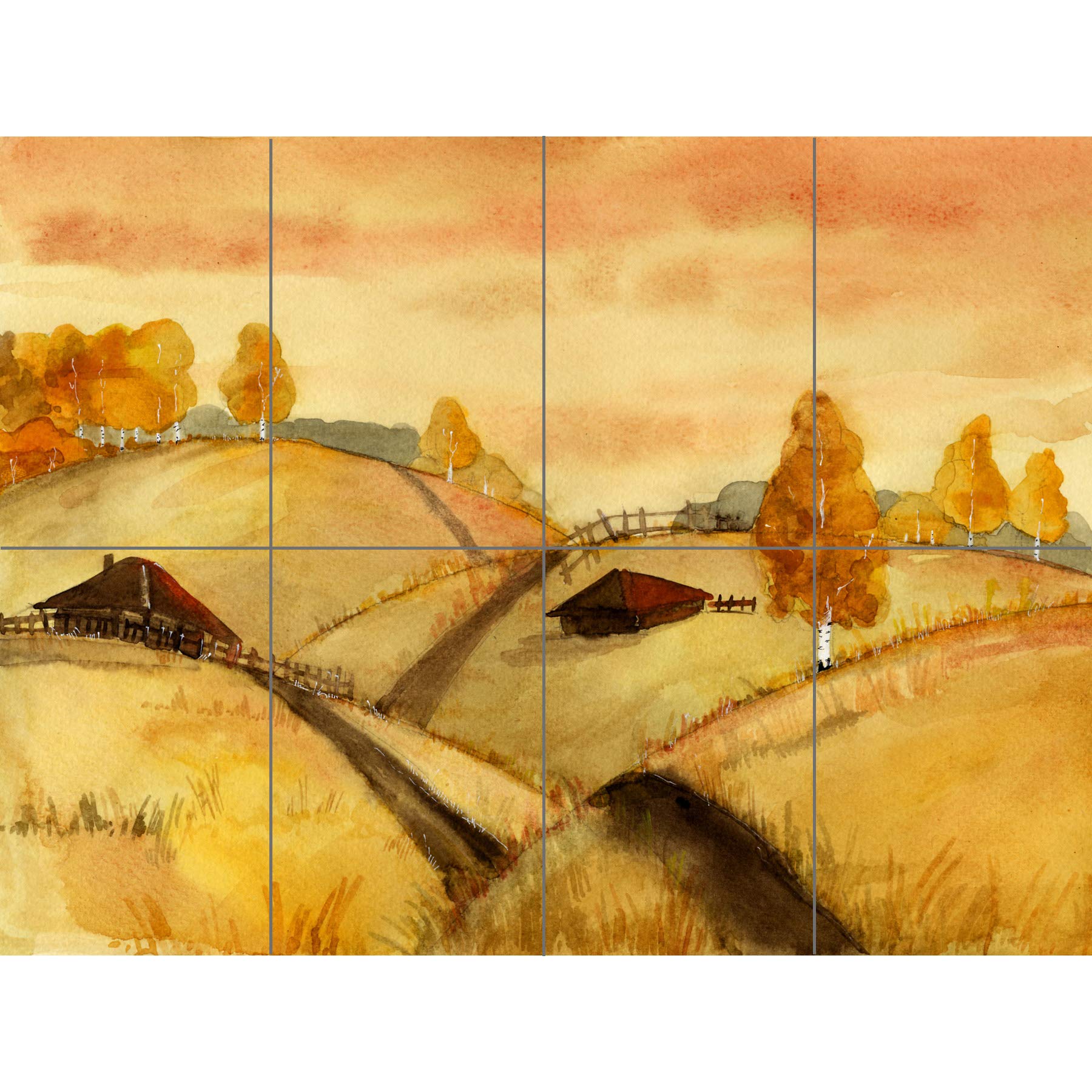 Artery8 Watercolour Russian Fields Landscape XL Giant Panel Poster (8 Sections)
