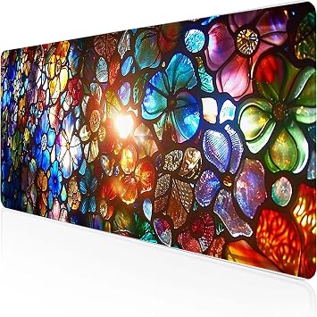 Glass Mouse Pad 35.43 x 11.8 inch, Gaming Mouse Pad Red Desk Mat Large Soft Smooth Surface Stitched Edges Waterproof with Anti-Slip Rubber Base Mousepad for Desk and Computer Accessories, Gifts Q-J