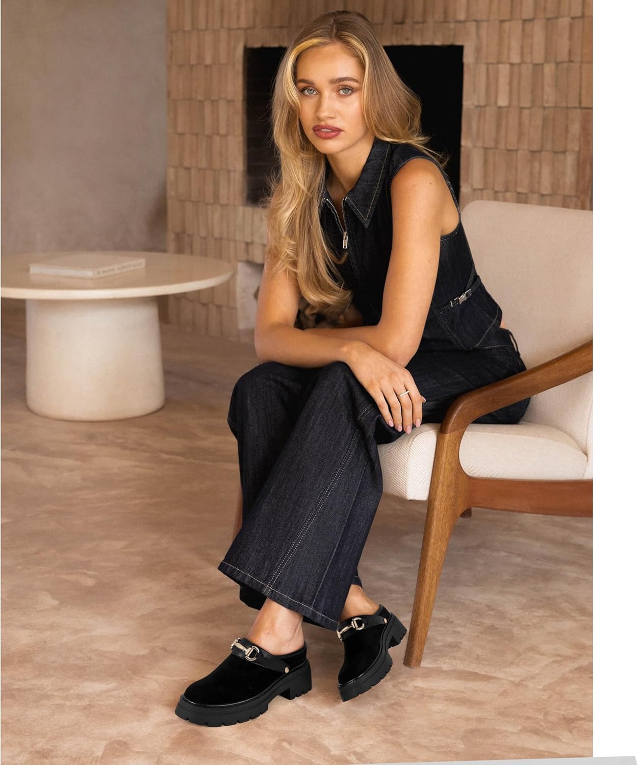 SOVANYOU Platform Clogs for Women Chunky Mules Suede Loafer Slides Comfortable Slip-On Fall Winter Clogs with Back Strap - Image 2