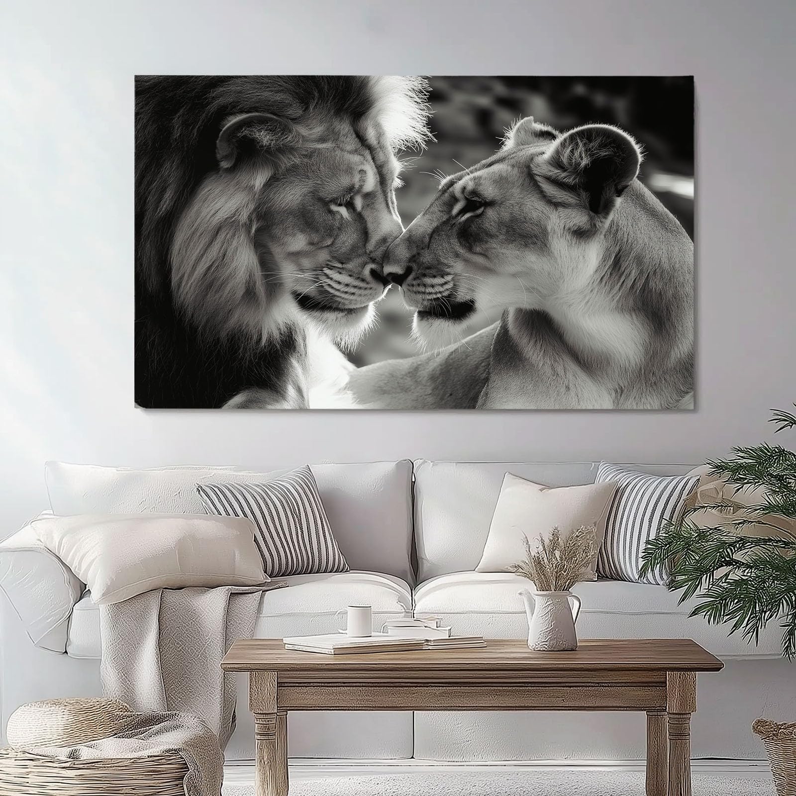 Cuadros de lienzo Animales Leones Enamorados patrón, Lienzos 150 x 50 cm (Sin marco) decorativos para salón dormitorio Cocina Pared, Cuadros de lienzo Gris fondo