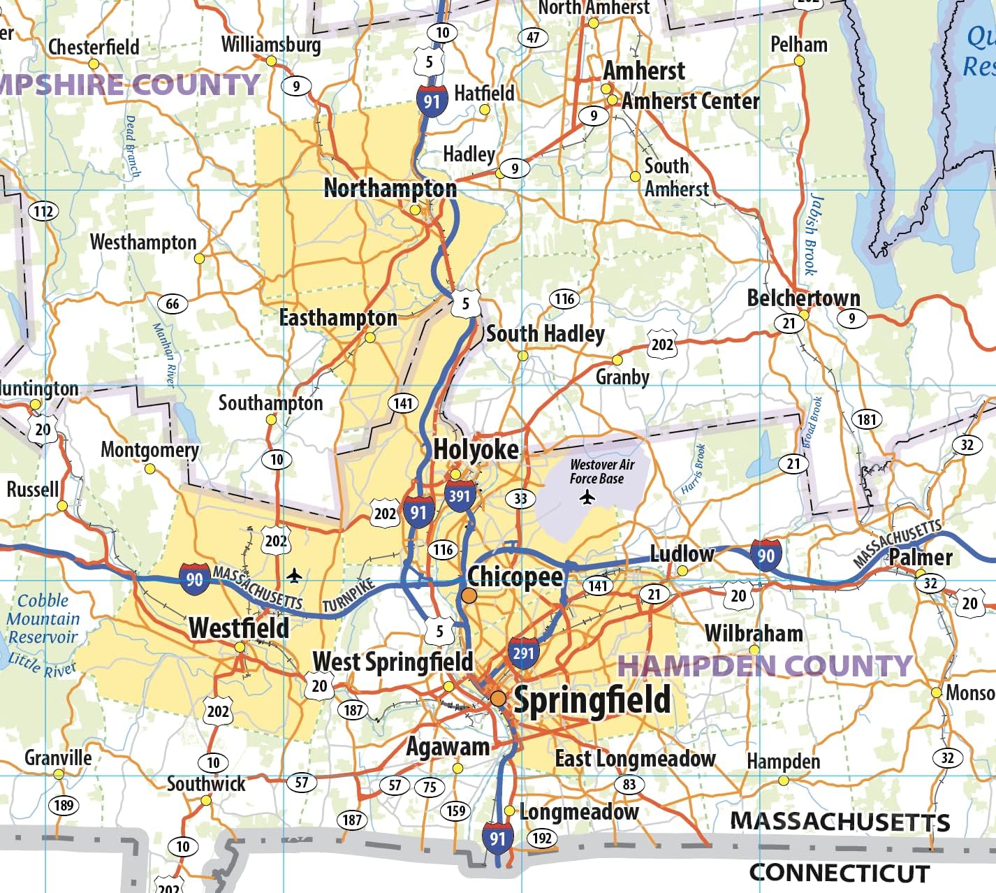 Massachusetts Laminated Wall Map (36” wide x 23” high)