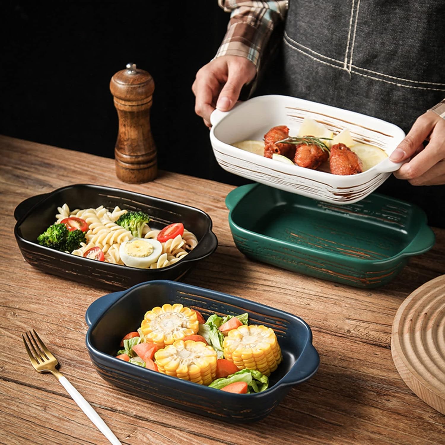 Lasagne Dish Large Deep, Rectangular Lasagne Pan With Handle,Ceramic Bakeware Pan, Porcelain Baking Dish Oven Proof-black-24oz 700ml (White 24oz 700ml)