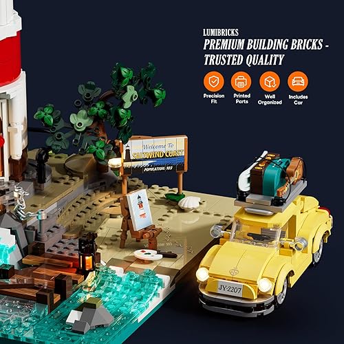 Miniatura 5 de City Sunrise Lighthouse - Juego de ladrillos de construcción, 1632 piezas, colección modular de faro de viaje por carretera, juego de construcción