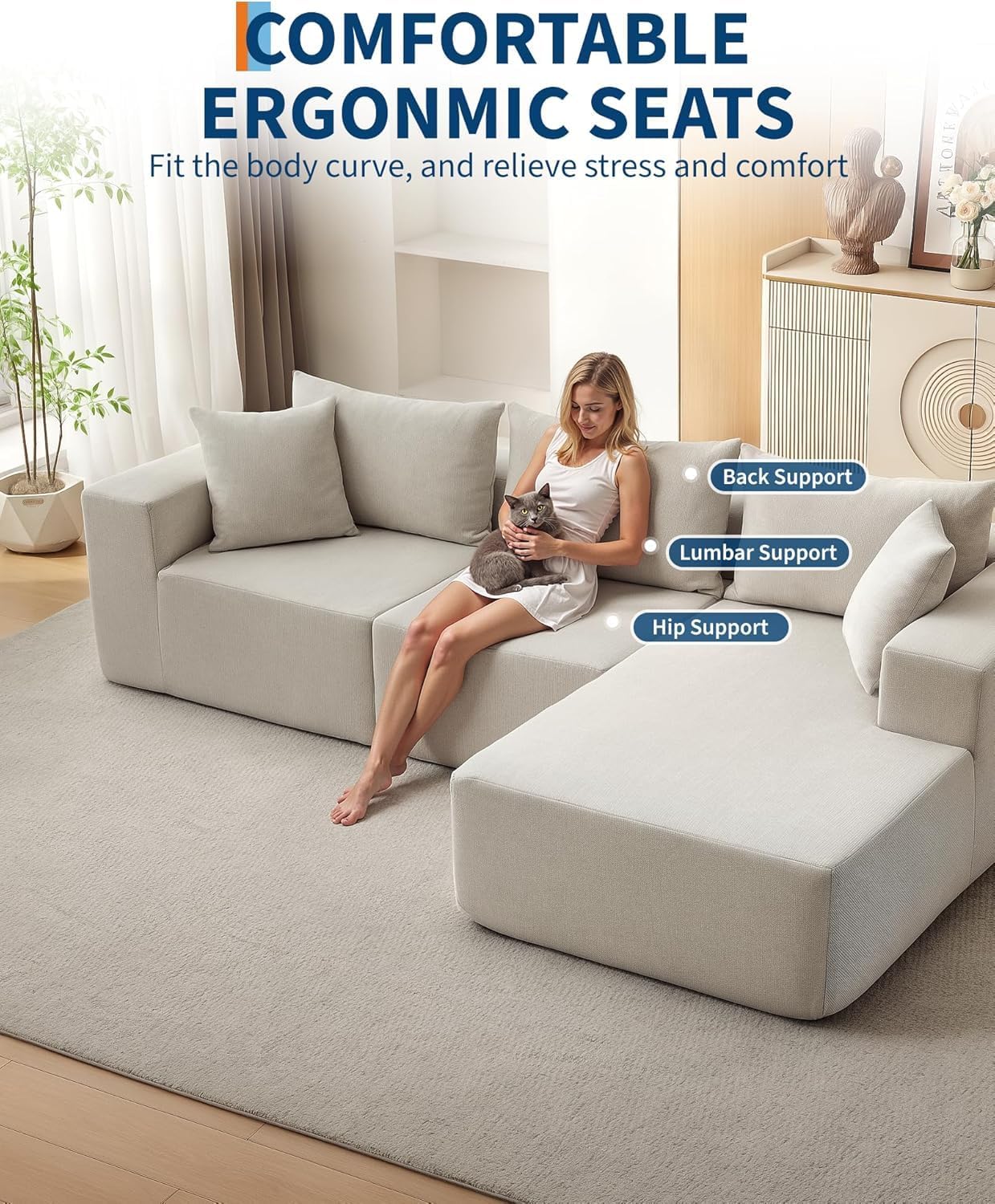 Acekool Ecksofa L-Form Schlafsofa 270 cm, aufbaufrei für Wohnzimmer
